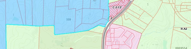 Zoning districts across and around the site